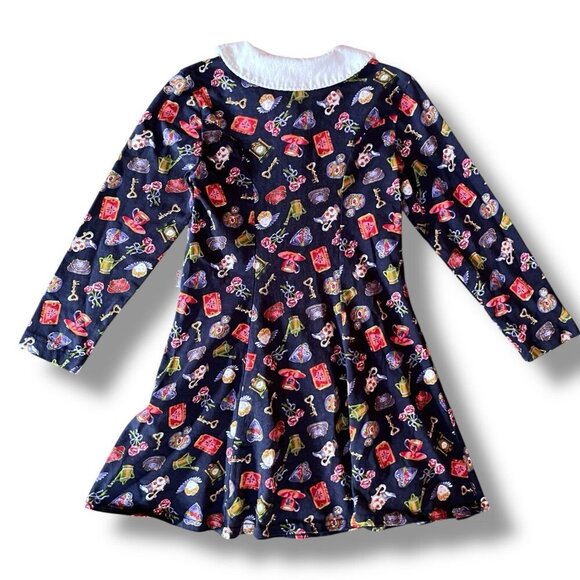 Vintage 90s Esprit Girls Dress Sz Large Navy Blue Victorian Print Skater Flare - Picture 4 of 8